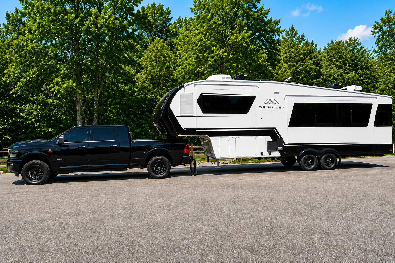 Lifted Ram towing fifth wheel